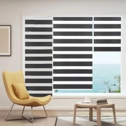 IDMARKET Store Enrouleur Zébré Jour Nuit 60 X 230 Cm Gris - Gris