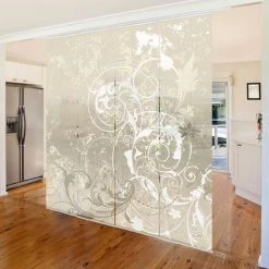 BILDERWELTEN Ensemble De Rideaux Coulissants - Nacre Ornament Design - 4 Rideaux à Panneaux Dimension: 250 X 240cm (4 Rideaux á 250 X 60cm), Système De Montage: Sans Suspension