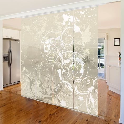 BILDERWELTEN Ensemble De Rideaux Coulissants - Nacre Ornament Design - 4 Rideaux à Panneaux Dimension: 250 X 240cm (4 Rideaux á 250 X 60cm), Système De Montage: Sans Suspension 3 BILDERWELTEN Ensemble De Rideaux Coulissants - Nacre Ornament Design - 4 Rideaux à Panneaux Dimension: 250 X 240cm (4 Rideaux á 250 X 60cm), Système De Montage: Sans Suspension