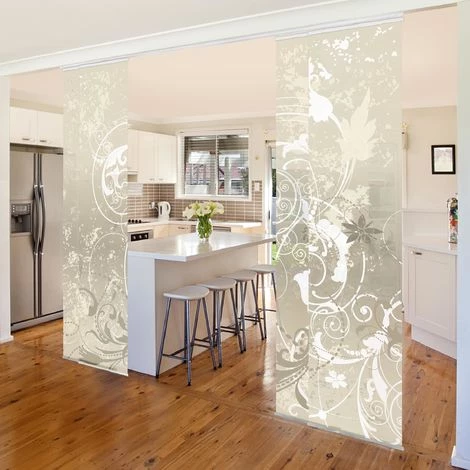 BILDERWELTEN Ensemble De Rideaux Coulissants - Nacre Ornament Design - 4 Rideaux à Panneaux Dimension: 250 X 240cm (4 Rideaux á 250 X 60cm), Système De Montage: Sans Suspension 4 BILDERWELTEN Ensemble De Rideaux Coulissants - Nacre Ornament Design - 4 Rideaux à Panneaux Dimension: 250 X 240cm (4 Rideaux á 250 X 60cm), Système De Montage: Sans Suspension – Image 2