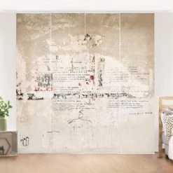 BILDERWELTEN Ensemble De Rideaux Coulissants - Old Concrete Wall With Bertolt Brecht Verses - 4 Rideaux à Panneaux Dimension: 250 X 240cm (4 Rideaux á 250 X 60cm), Système De Montage: Sans Suspension