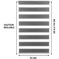 IDMARKET Lot De 2 Stores Enrouleurs Zébrés Jour Nuit L.55 X H. Max 170 CM Gris - Gris -Promos Store Boutique 13297965 3