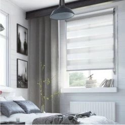 MADECOSTORE Store Enrouleur Jour Nuit Chic Prêt-à-poser - Gamme Must - Blanc - L74 X H250cm - Blanc