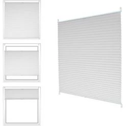 ECD Germany Stores Plissés 65 X 200 Cm Blanc Avec Klemmfix Sans Perçage Pour Fenêtres Protection Solaire Rideau Facile à Fixer + Matériau De Montage -Promos Store Boutique 19499049 5