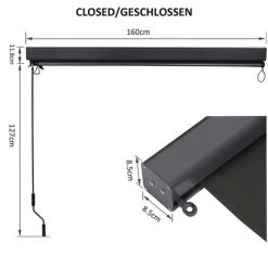 MUCOLA Store Vertical 160x250 Cm Store Latéral Store Anthracite Protection Contre Le Vent Protection Solaire Store à Rouleau Terrasse Toit Protection Du Balcon -Promos Store Boutique 19850064 5