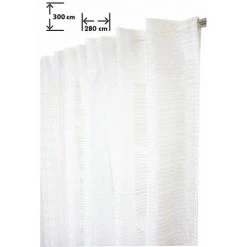 RIDEAUDISCOUNT Voilage 280 X 300 Cm Galon Fronceur Pattes Cachées Grande Largeur Grande Hauteur Rayures Horizontales Tissées Blanc - Blanc