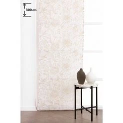 RIDEAUDISCOUNT Panneau Japonais 60 X 300 Cm à Scratch Grande Hauteur Effet Lin Imprimé Motif Floral Taupe - Naturel