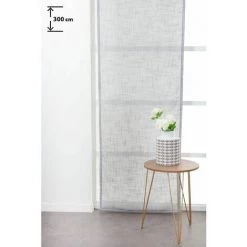 RIDEAUDISCOUNT Panneau Japonais Transparent 60 X 300 Cm à Scratch Grande Hauteur Effet Lin Uni Gris - Gris