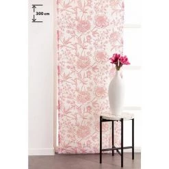 RIDEAUDISCOUNT Panneau Japonais 60 X 300 Cm à Scratch Grande Hauteur Effet Lin Imprimé Motif Floral Rouge - Rouge