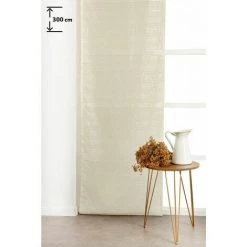 RIDEAUDISCOUNT Panneau Japonais 60 X 300 Cm à Scratch Grande Hauteur Rayures Horizontales Tissées Ivoire - Ecru