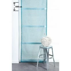 RIDEAUDISCOUNT Panneau Japonais Transparent 60 X 300 Cm à Scratch Grande Hauteur Effet Lin Uni Bleu - Bleu