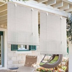 MADECOSTORE Roll'up Bambou Fines Lattes Pour Intérieur Et Extérieur - Blanc - L80 X H250cm - Blanc