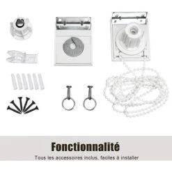 COSTWAY Store Occultant à Enrouleur 121x181CM Rideau Occultant Anti-UV Avec Chaîne à Perles Pour Fenêtre Porte Beige -Promos Store Boutique 30534433 3