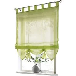 LangRay Store Romain Avec Boucles Rideaux Cuisine Stores Romains Boucle Transparente Rideaux Aveugles Moderne Voile Vert LxH 120x155cm 1 Pièce