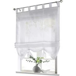 LangRay Store Romain Avec Boucles Rideaux Cuisine Stores Romains Boucle Transparente Rideaux Aveugles Moderne Voile Blanc LxH 100x155cm 1 Pièce