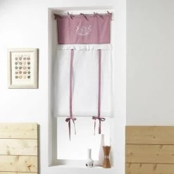 Paris Prix - Store Voilage Brodé "bonheur" 60x150cm Rose & Blanc