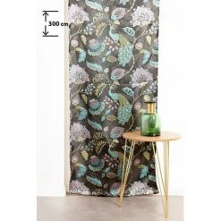 RIDEAUDISCOUNT Panneau Japonais 60 X 300 Cm à Scratch Grande Hauteur Jacquard Qualité Editeur Motif Tropical 70's Noir - Noir