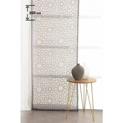 RIDEAUDISCOUNT Panneau Japonais Transparent 60 X 300 Cm à Scratch Grande Hauteur Brodé Motif Mosaique Gris - Gris
