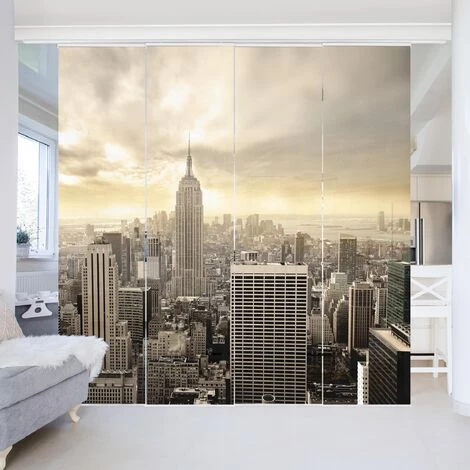 BILDERWELTEN Ensemble De Rideaux Coulissants - Manhattan Dawn - 4 Rideaux à Panneaux Dimension: 250 X 240cm (4 Rideaux á 250 X 60cm), Système De Montage: Sans Suspension 3 BILDERWELTEN Ensemble De Rideaux Coulissants - Manhattan Dawn - 4 Rideaux à Panneaux Dimension: 250 X 240cm (4 Rideaux á 250 X 60cm), Système De Montage: Sans Suspension