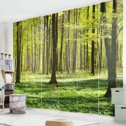 BILDERWELTEN Ensemble De Rideaux Coulissants - Glade - 6 Rideaux à Panneaux Dimension: 250 X 360cm (6 Rideaux á 250 X 60cm), Système De Montage: Sans Suspension