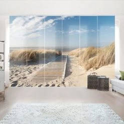 BILDERWELTEN Ensemble De Rideaux Coulissants - Baltic Sea Beach - 6 Rideaux à Panneaux Dimension: 250 X 360cm (6 Rideaux á 250 X 60cm), Système De Montage: Sans Suspension