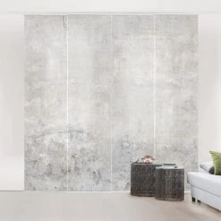 BILDERWELTEN Ensemble De Rideaux Coulissants - Shabby Concrete Look - 4 Rideaux à Panneaux Dimension: 250 X 240cm (4 Rideaux á 250 X 60cm), Système De Montage: Sans Suspension