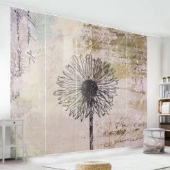 BILDERWELTEN Ensemble De Rideaux Coulissants - Shabby Dandelion - 5 Rideaux à Panneaux Dimension: 250 X 300cm (5 Rideaux á 250 X 60cm), Système De Montage: Sans Suspension