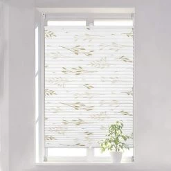 WOLTU Store Plissé Fixation Sans Perçage.Store De Fenêtre Avec Motif De Feuilles.60x130cm.Beige