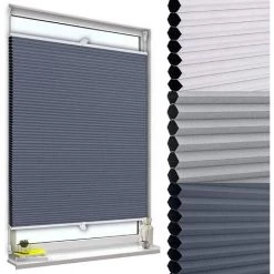 WOLTU Store Plissé Nid D'abeille.sans Perçage Avec Porte-Pince.Store Plissé Antisolaire.60x130cm.Blanc+Bleu