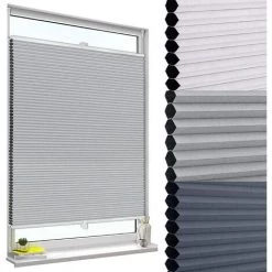 WOLTU Store Plissé Nid D'abeille.sans Perçage Avec Porte-Pince.Store Plissé Antisolaire.60x130cm.Blanc+Gris