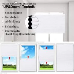 WOLTU Store Plissé Nid D'abeille.sans Perçage Avec Porte-Pince.Store Plissé Antisolaire.45x130cm.Blanc -Promos Store Boutique 44831973 4