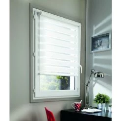 MADECOSTORE Lot De 2 Stores Jour Nuit Prêt-à-poser Sans Percer H250cm - Blanc - L55 X H250cm - Blanc