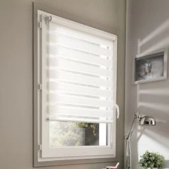 MADECOSTORE Store Enrouleur Jour Nuit Basique Sans Percer H160cm - Blanc - L41 X H160cm - Blanc