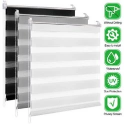 Hengda 70x120cm Duo Store Enrouleur Double Enrouleur Fenêtre Enrouleur Gris Latéral Store Enrouleur Opaque Klemmfix Sans Perçage