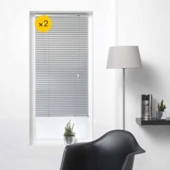 CDAFFAIRES Lot De 2 Stores Sans Perçage à Lamelles 40 X 130 Cm Venitien Argent - Argent