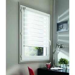 MADECOSTORE Store Enrouleur Jour Nuit Prêt-à-poser Sans Percer H150cm - Blanc - L45 X H150cm - Blanc