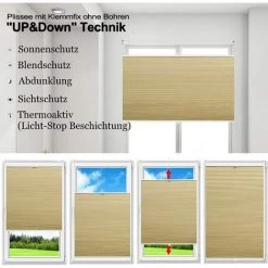 WOLTU Store Plissé Nid D'abeille.70x120cm Sans Perçage Avec Porte-Pince.Antisolaire Avec Feuille D'aluminium Intégrée.Blanc+Beige -Promos Store Boutique 55474627 3