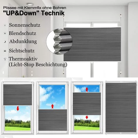 WOLTU Store Plissé Nid D'abeille.70x120cm Sans Perçage.Antisolaire Avec Feuille D'aluminium Intégrée.Blanc+Gris Foncé 5 WOLTU Store Plissé Nid D'abeille.70x120cm Sans Perçage.Antisolaire Avec Feuille D'aluminium Intégrée.Blanc+Gris Foncé – Image 3