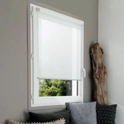 MADECOSTORE Store Enrouleur Voile Mesh Sans Percer - Gamme Must - Blanc - L36 X H170cm - Blanc