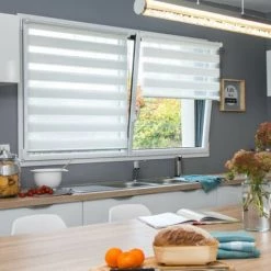 MADECOSTORE Store Enrouleur Jour Nuit Chic Sans Percer H160cm - Blanc - L66 X H160cm - Blanc