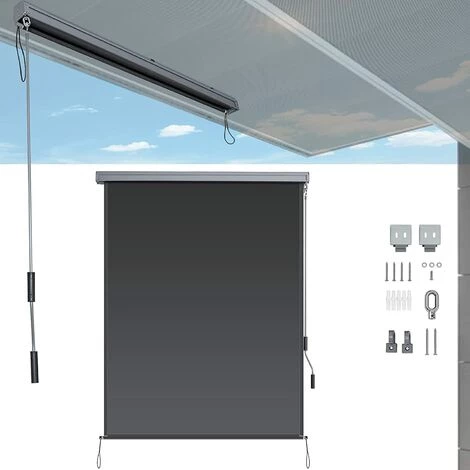 RELAX4LIFE Store Enrouleur Occultant Avec Revêtement En PU Isolant Thermique, Store Enrouleur Extérieur Avec Manivelle Et Cassette Pour Salon Bureau Pergola(1,4 X 2,5 M, Gris) 3 RELAX4LIFE Store Enrouleur Occultant Avec Revêtement En PU Isolant Thermique, Store Enrouleur Extérieur Avec Manivelle Et Cassette Pour Salon Bureau Pergola(1,4 X 2,5 M, Gris)