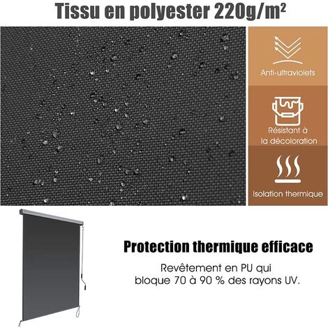 RELAX4LIFE Store Enrouleur Occultant Avec Revêtement En PU Isolant Thermique, Store Enrouleur Extérieur Avec Manivelle Et Cassette Pour Salon Bureau Pergola(1,4 X 2,5 M, Gris) 5 RELAX4LIFE Store Enrouleur Occultant Avec Revêtement En PU Isolant Thermique, Store Enrouleur Extérieur Avec Manivelle Et Cassette Pour Salon Bureau Pergola(1,4 X 2,5 M, Gris) – Image 3