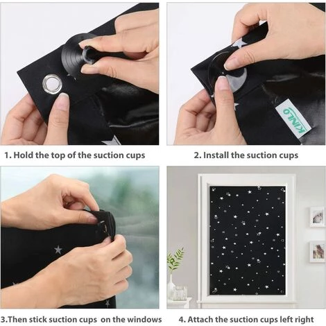 Rideau Occultant Pour Fenêtres Et Puits De Lumière, Store Enrouleur Sans Perçage, Rideau Occultant Avec Ventouses, Protection Solaire Et Thermique, Pour Bureau, Bureau, Vitres De Voiture, Noir + Étoiles, 96cm * 120cm LangRay 6 Rideau Occultant Pour Fenêtres Et Puits De Lumière, Store Enrouleur Sans Perçage, Rideau Occultant Avec Ventouses, Protection Solaire Et Thermique, Pour Bureau, Bureau, Vitres De Voiture, Noir + Étoiles, 96cm * 120cm LangRay – Image 4