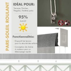 RELAX4LIFE Store Enrouleur Occultant Vertical 121x181cm En Tissu HDPE Et Chaîne De Perles, Store Roulant Extérieur Intérieur Montage Mur Plafond Pour Pergolas(121x181cm, Style 2, Gris) -Promos Store Boutique 64129786 3
