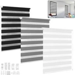 Froadp 80x150cm Stores Enrouleur Zebra Double Tissu Rideaux Occultants Jour Et Nuit écran Solaire Facile à Installer Ombre Pour Fenêtres Portes(Blanc)