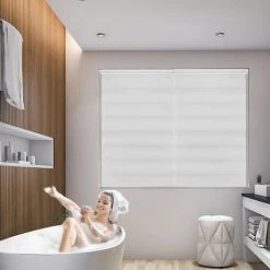 Froadp 80x150cm Stores Enrouleur Zebra Double Tissu Rideaux Occultants Jour Et Nuit écran Solaire Facile à Installer Ombre Pour Fenêtres Portes(Blanc) -Promos Store Boutique 65112646 4