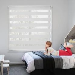 Froadp 80x150cm Stores Enrouleur Zebra Double Tissu Rideaux Occultants Jour Et Nuit écran Solaire Facile à Installer Ombre Pour Fenêtres Portes(Blanc) -Promos Store Boutique 65112646 5