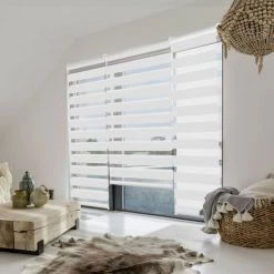 IDMARKET Store Enrouleur Zébré Jour Nuit 90 X 170 Cm Blanc - Blanc