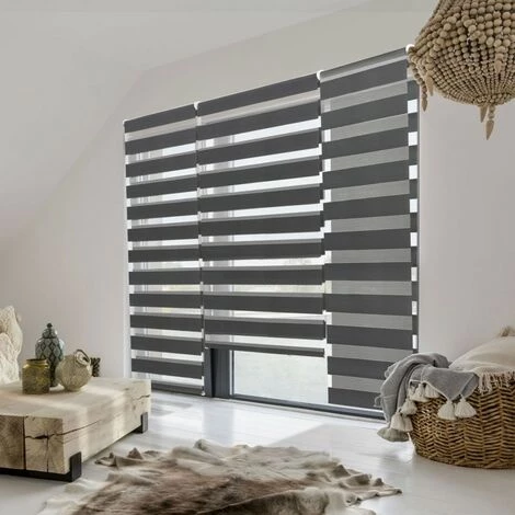 IDMARKET Store Enrouleur Zébré Jour Nuit 90 X 170 Cm Gris - Gris 5 IDMARKET Store Enrouleur Zébré Jour Nuit 90 X 170 Cm Gris - Gris – Image 3