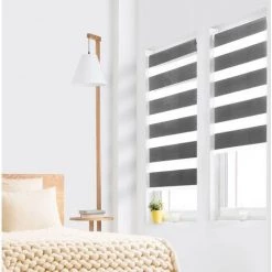 IDMARKET Store Enrouleur Zébré Jour Nuit 60 X 120 Cm Gris - Gris -Promos Store Boutique 8440007 3